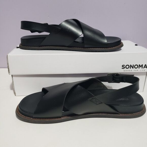 Sonoma NWT Oakley Black Faux Leather Sandals Women's Sz 10 - Picture 8 of 10